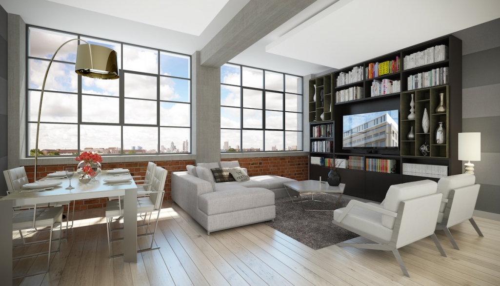 Modern Living Room/Diner With TV, Bookshelf And Sofas