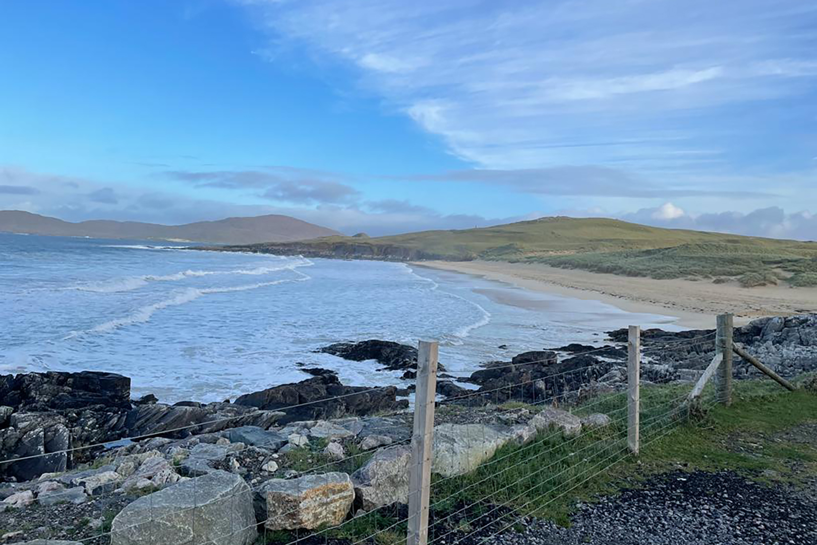 Landscape Photo Of The Sea And A Beach In front Of Hills
