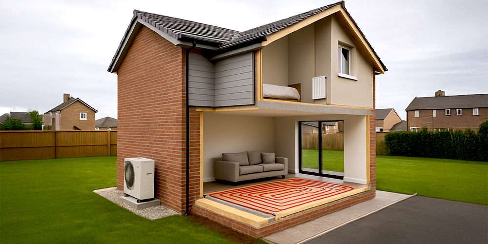 New build home with underfloor heating and air source heat pump installed