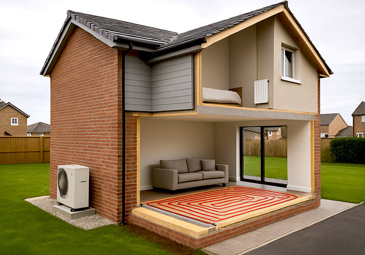 New build home with underfloor heating and air source heat pump installed